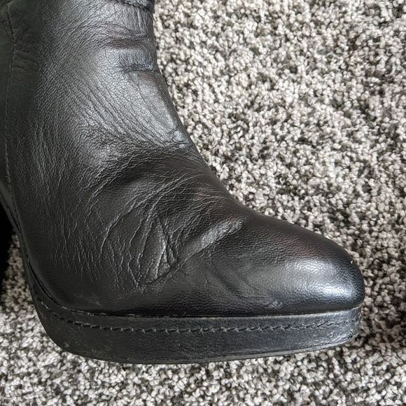H&M Genuine Leather Black Ankle Zipper Platform Booties Size 9 - Picture 6 of 10